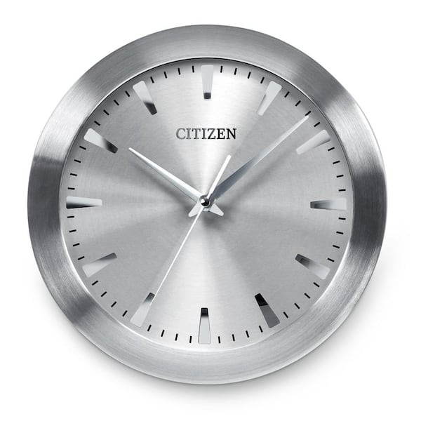 CITIZEN Gallery Circular Wall Clock with Gray Dial In A Brushed Silver-Tone Frame