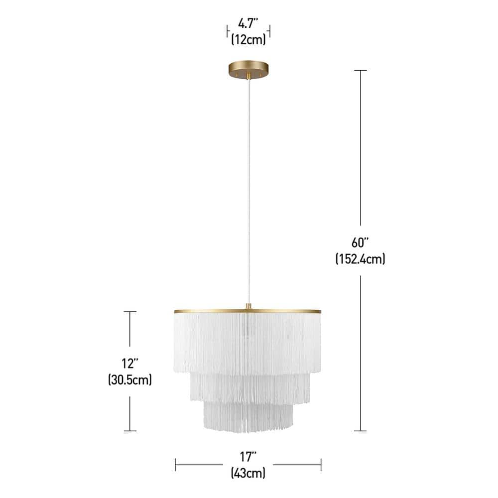 60" White LED Drum Pendant Light with Gold Accents