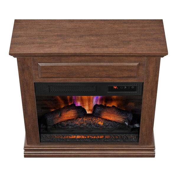 StyleWell Wheaton 31 in. Freestanding Wooden Wall Mantel Electric Fireplace  in Simply Brown 149018 - The Home Depot