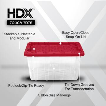 27 Gal. Tough Storage Tote in Clear with Red Lid