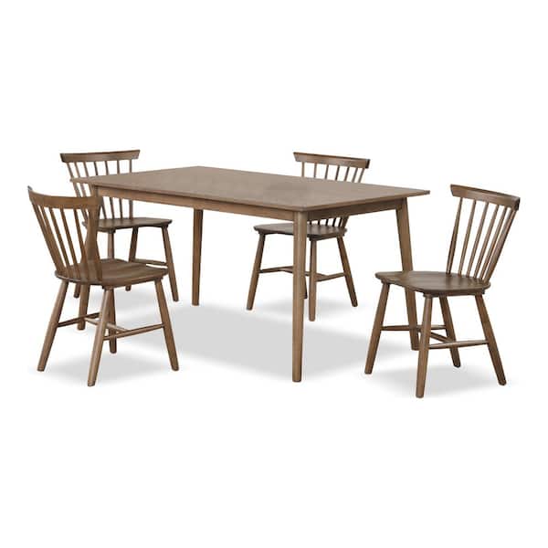 Everoa 5-Piece Rectangle Walnut Wood Top Dining Table Set (Seats 4)