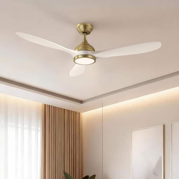 52 in. Modern Luxury Ceiling Fan with Light Kit, Quiet Reversible DC Motor, 3CCT, Gold and White