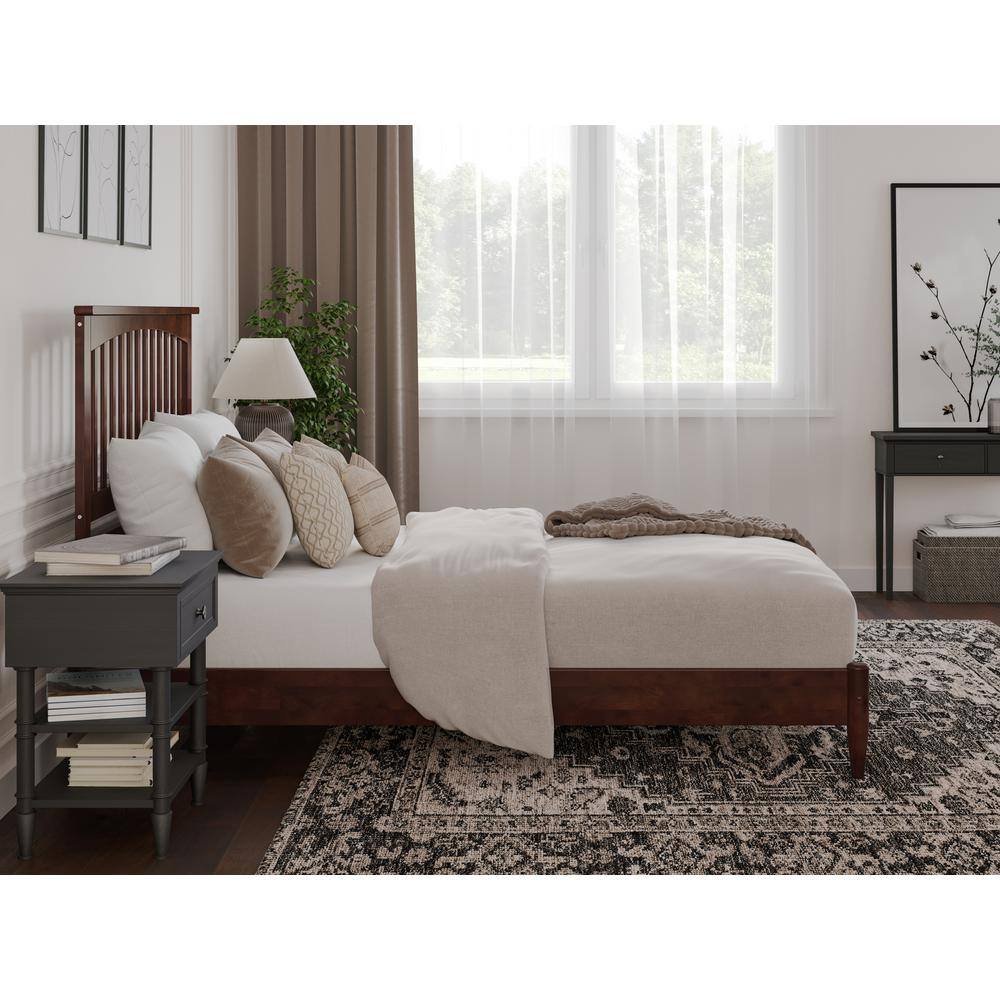 Becket Queen Walnut Wood Low Profile Platform Bed with Slats
