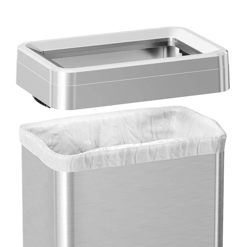 16 Gallon Silver Stainless Steel Wheeled Trash Can with Odor Filters