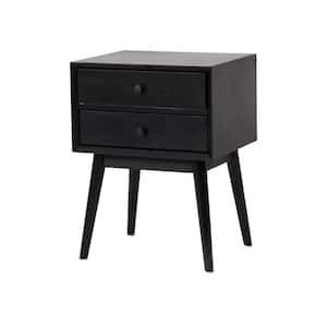 Black 2-Drawers Acacia Wood Nightstand