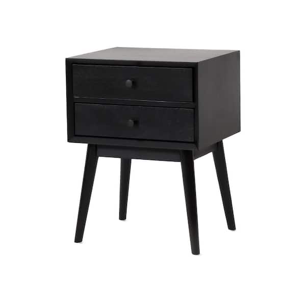 Noble House Black 2-Drawers Acacia Wood Nightstand