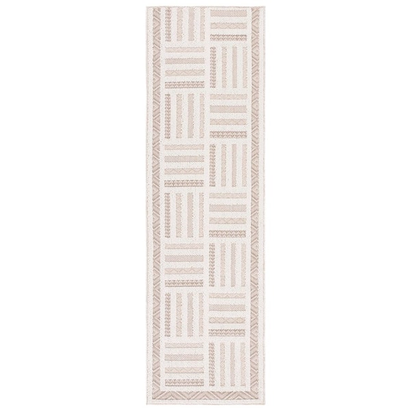 Global 2 ft. x 8 ft. Ivory/Beige High-Low Geometric Grid Runner Rug