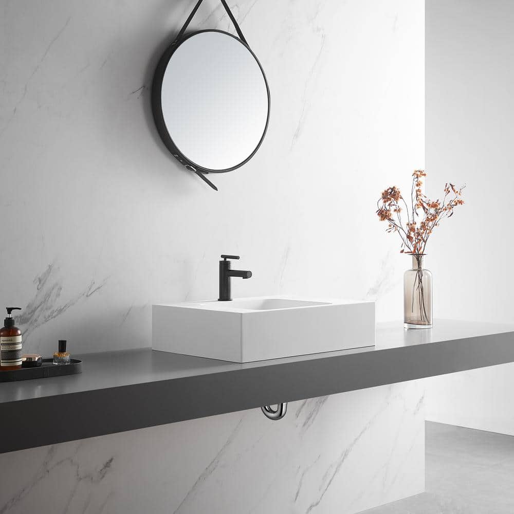 Matte White Solid Surface Square Wall-Mount Bathroom Sink