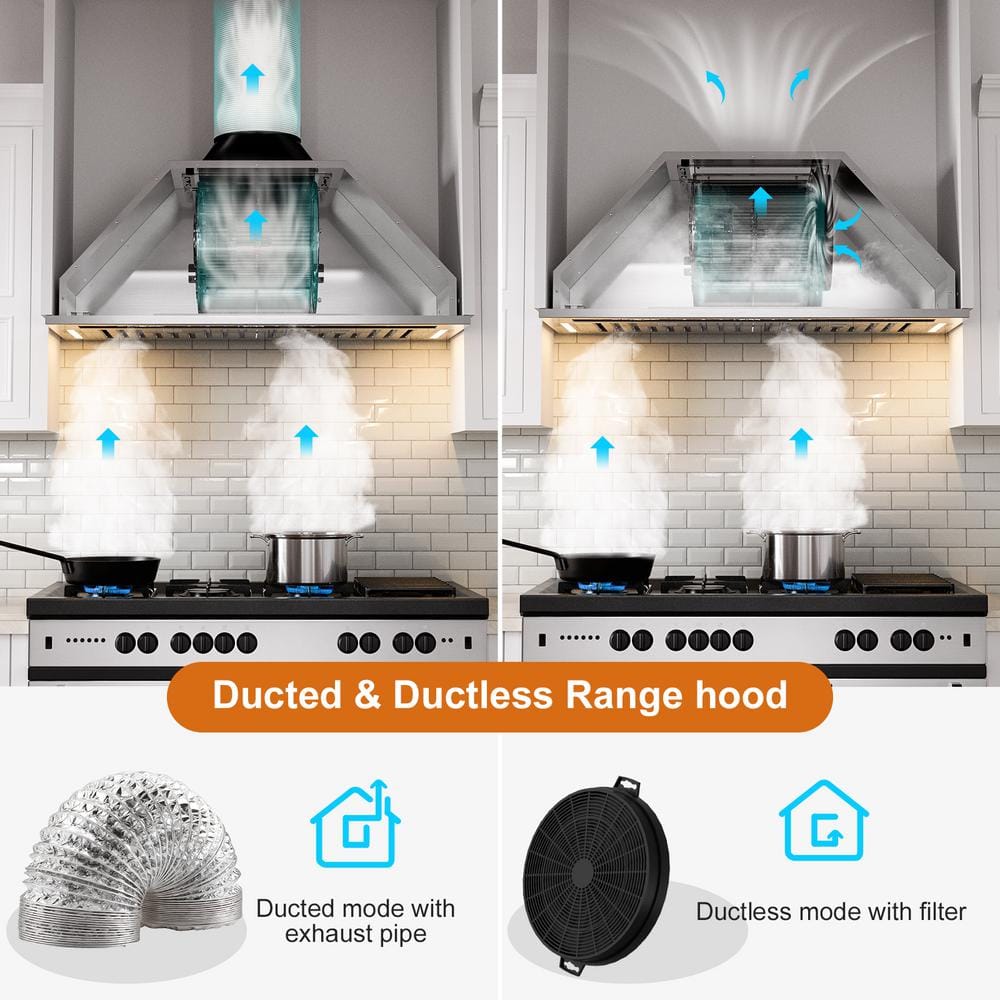 BRANO 30 Inch Stainless Steel Range Hood with LED Lights