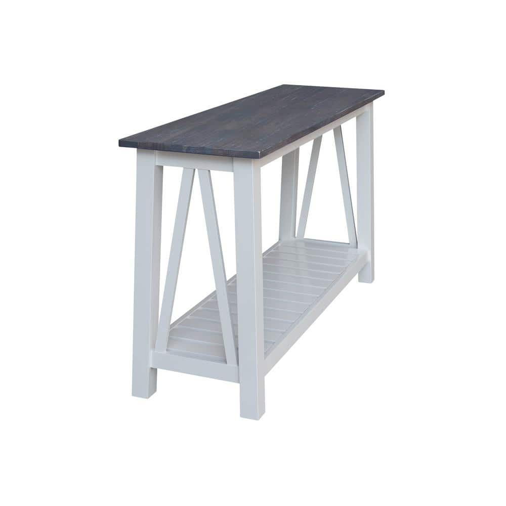 Surrey 65" White and Heather Gray Solid Wood Console Table with Storage