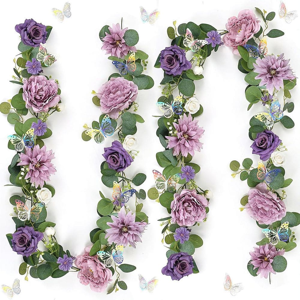 5.9FT 2-Pack Artificial Eucalyptus & Navy Blue Rose Garland with 24 Silver Laser Butterflies price history on PriceWatchPro