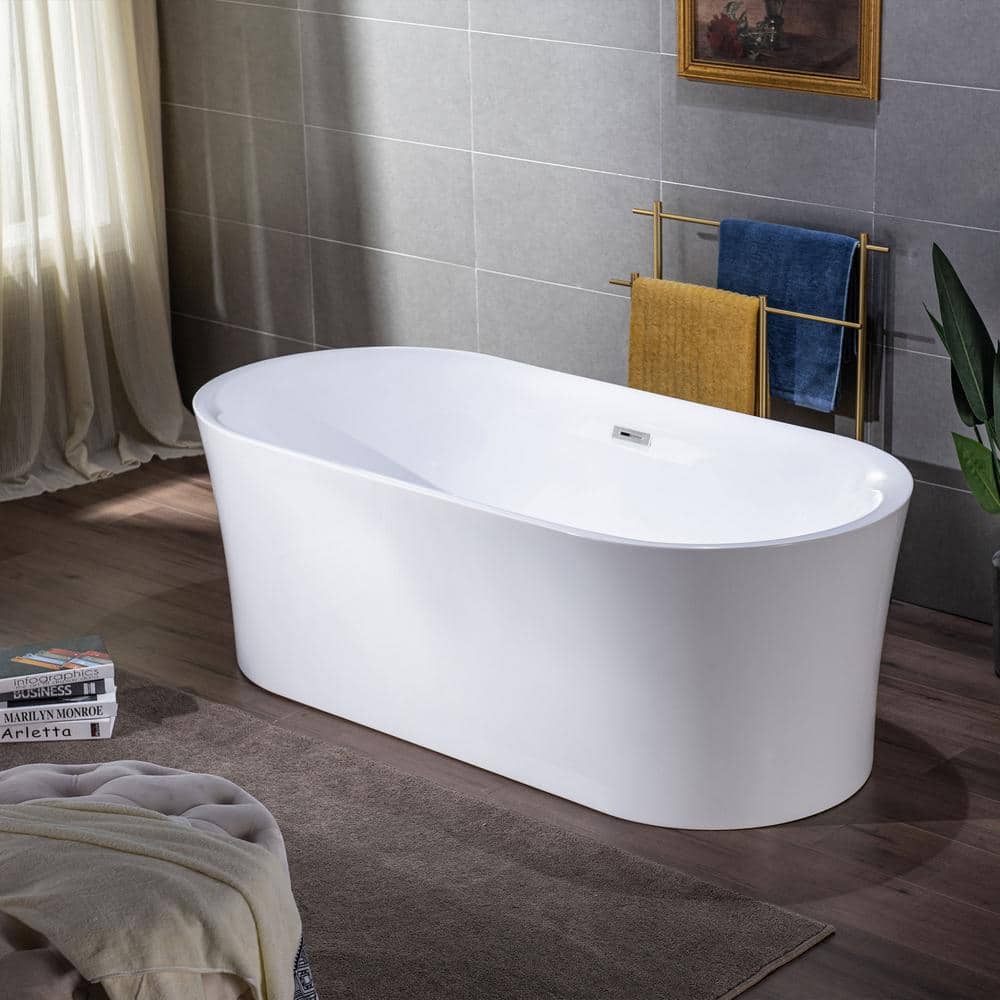 White Acrylic Freestanding Oval Soaking Bathtub