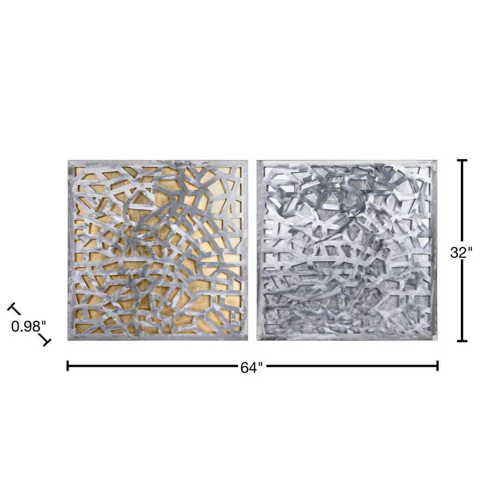 Gold and Silver Leaf Abstract Metal Wall Art Set, 64" x 32"