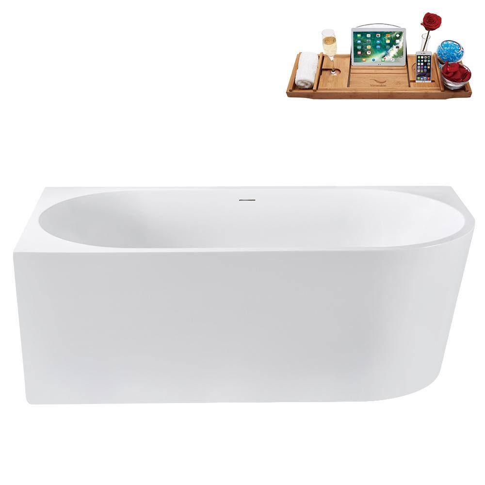 67" Glossy White Acrylic Freestanding Tub with Brushed Gold Trim