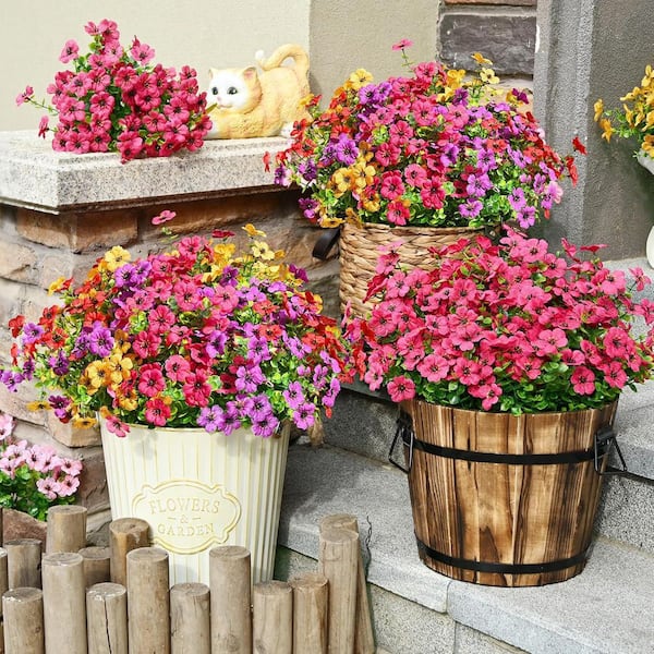 Afoxsos 13 in. H Outdoor Artificial Flowers, 12 Bundles, UV