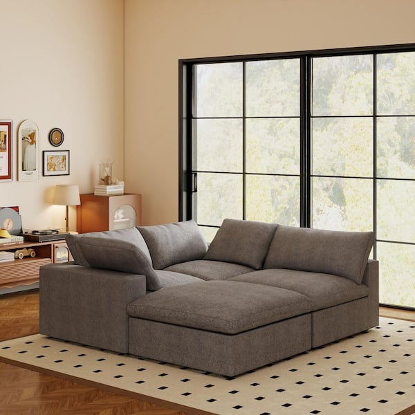 J&E Home 160.6 in. W Velvet Square Arm 5-piece L Shaped Oversized