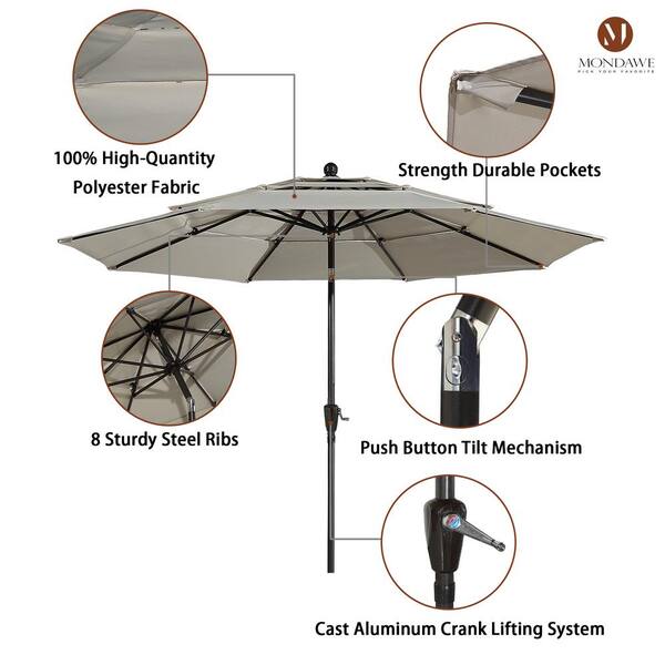 10 ft. Aluminum Pole Outdoor Market Tilt Patio Umbrella 3-Tiers Vented Umbrella in Beige