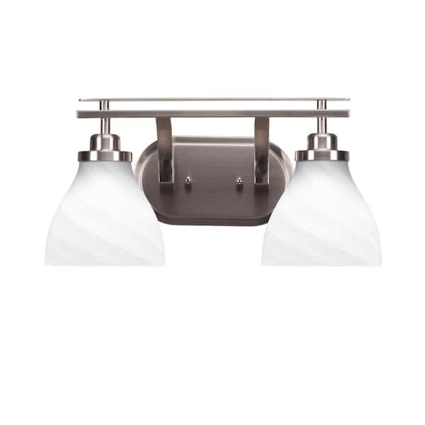 Unbranded Monroe 17.25 in. 2-Light Brushed Nickel Vanity Light 6.25 in. White Marble Glass Shade No Bulbs Included