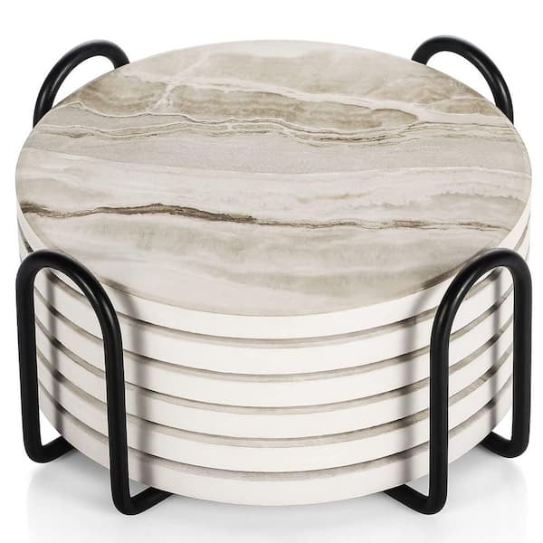 Set of 6 Stone Coasters 4 in. Absorbent Non-Slip Black Coaster