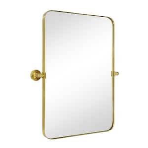 Rounded 20 in. W x 30 in. H Small Rectangular Pivoting Metal Framed Wall Mounted Bathroom Vanity Mirror in Brushed Gold