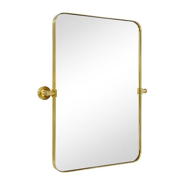 TEHOME Rounded 20 in. W x 30 in. H Small Rectangular Pivoting Metal Framed Wall Mounted Bathroom Vanity Mirror in Brushed Gold