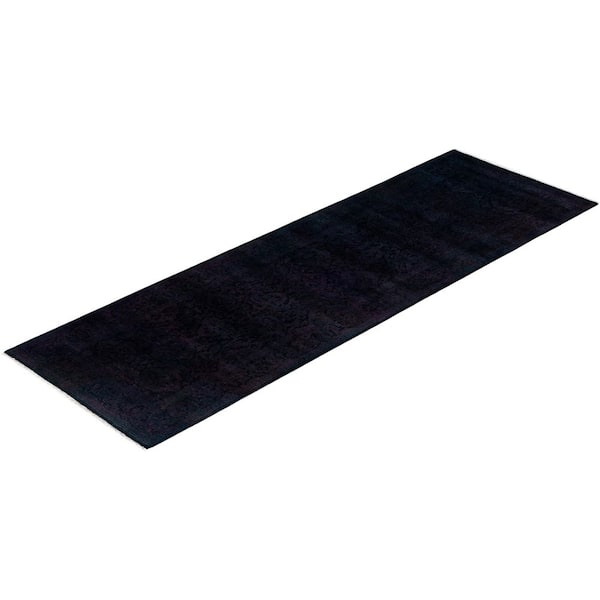 Overdyed Black 3 ft. x 8 ft. Solid Wool Indoor Runner Rug