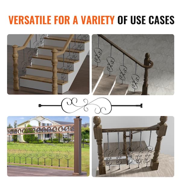 VEVOR Staircase Metal Balusters 44 in. H x 0.79 in. W Black Galvanized Steel Stair Railing Kit Deck Baluster (10-Pack)