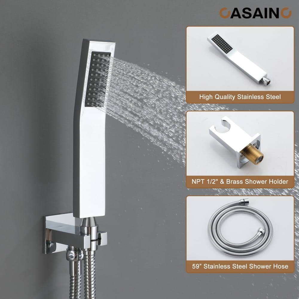 Chrome Dual Head Thermostatic Rainfall Shower System with Jets