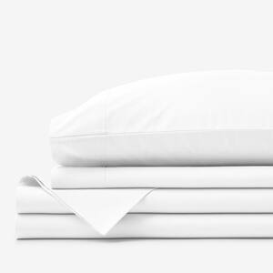 4-Piece White Solid 400-Thread Count Supima Cotton Percale Queen Sheet Set