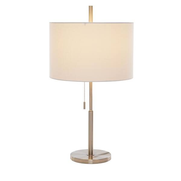 Hampton Bay 26 in. Brushed Nickel Table Lamp with White Linen Shade