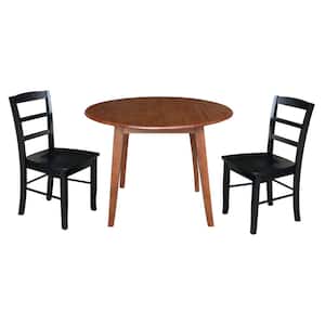 3-Piece Set, Distressed Oak/Black 42 in Solid Wood Drop-leaf Leg Table and 2-Madrid Chair