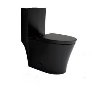 12 in. 1-piece 1.1/1.6 GPF Dual Flush Black Porcelain Elongated Toilet in UF Heavy Duty Soft Close Seat Included