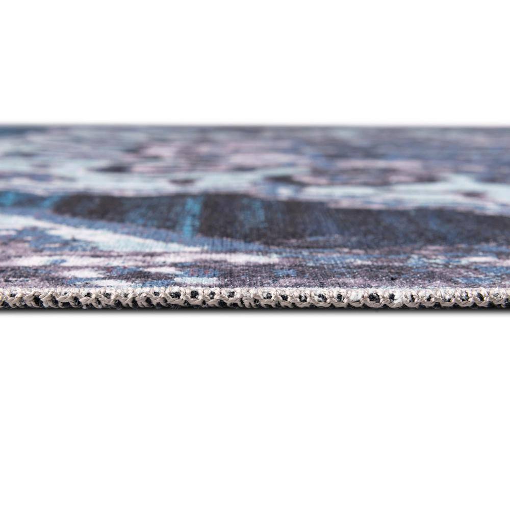 Navy Blue Medallion Synthetic Washable Square Rug