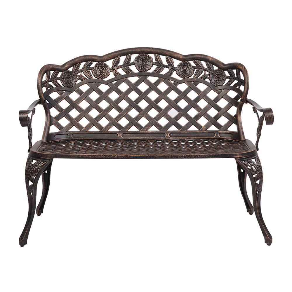 42.52 in. 2-Person Bronze Metal Outdoor Bench