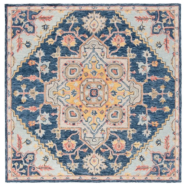 SAFAVIEH Metro Navy/Beige 6 ft. x 6 ft. Medallion Ornate Diamond Square Area Rug