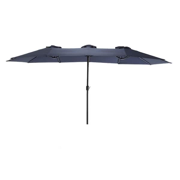 Unbranded 14.8 ft. Double Sided Market Patio Umbrella Large Rectangular Sun Shade with Crank in Navy Blue