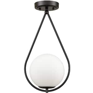9.4 in. 1-Light Black Modern Semi-Flush Mount with Frosted Glass Shade and No Bulbs Included 1-Pack