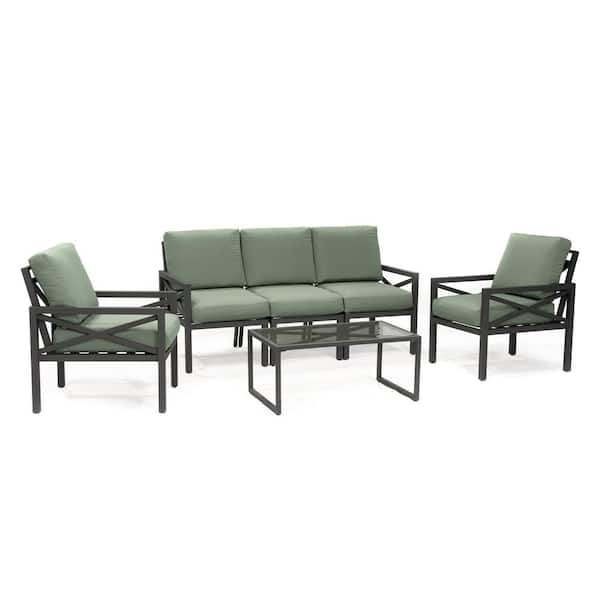 Leisure Made Blakely 6-Piece Aluminum Seating Set with Sunbrella Sage Cushions