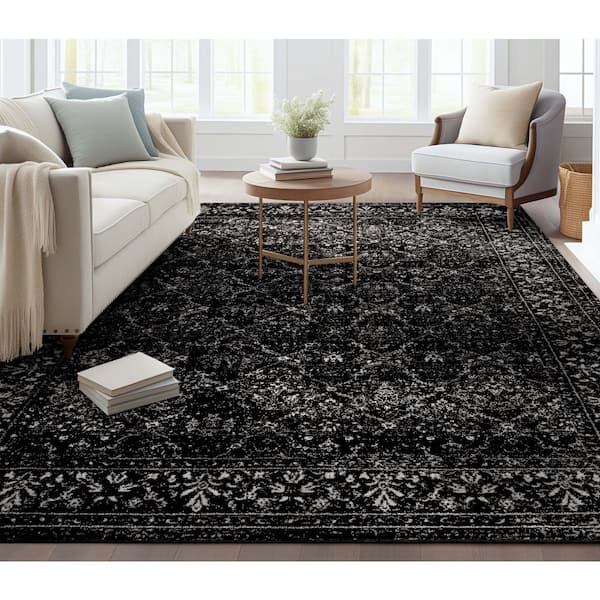 Zazzle Argos Vintage Trellis Border Black 7 ft. x 9 ft. Area Rug
