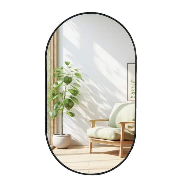 Unbranded Oval Black Mirror for Bathroom, 20 in.x 28 in. Wall Mirrors with Brushed Metal Frame, Hang Horizontally or Vertically