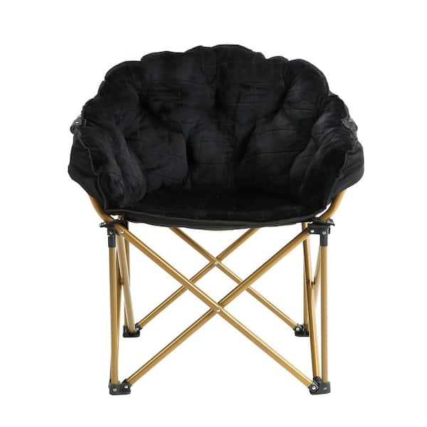 Flynama Light Brown Folding Metal Outdoor Lounge Chair with Black Cushions