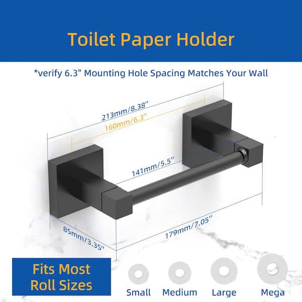 Wall Mounted Toilet Paper Holder in Matte Black, Double Post Pivoting Square Tissue Holders Roll Holder for Bathroom