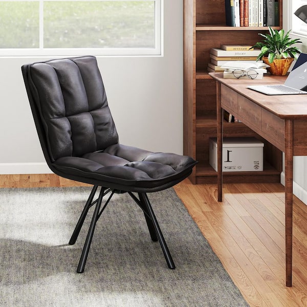 Black Faux Leather Office Chair,Comfortable Upholstered Desk Chairs for Bedroom, Dining Room