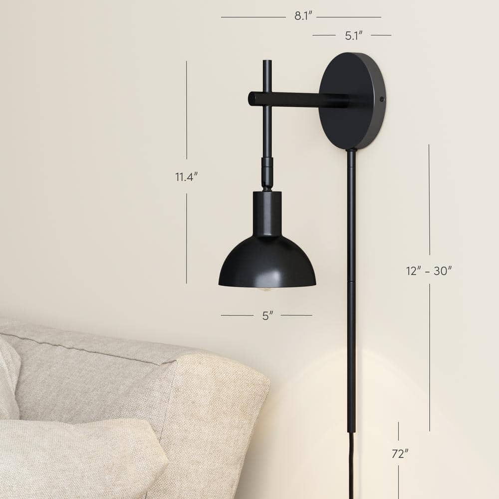 Matte Black Adjustable Metal Wall Sconce with Bell Shade