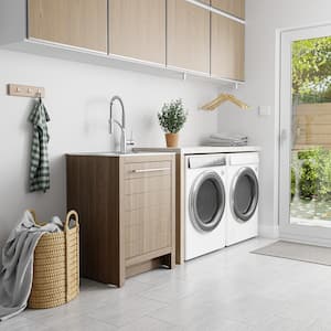 All-In-One Stainless Steel 24 in Laundry Sink with Faucet and Storage Cabinet in Sandy Ash