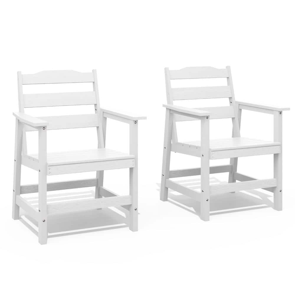White HDPE Plastic Outdoor Patio Dining Arm Chairs with Slat Back (Set of 2) price history on PriceWatchPro