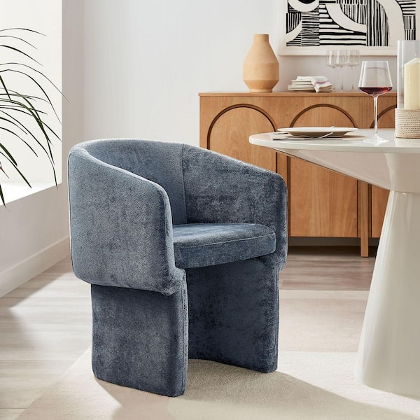 Verity Modern Chenille Barrel Dining Chair in Slate Blue-Fabric Upholstered Accent Armchair With Curved Back