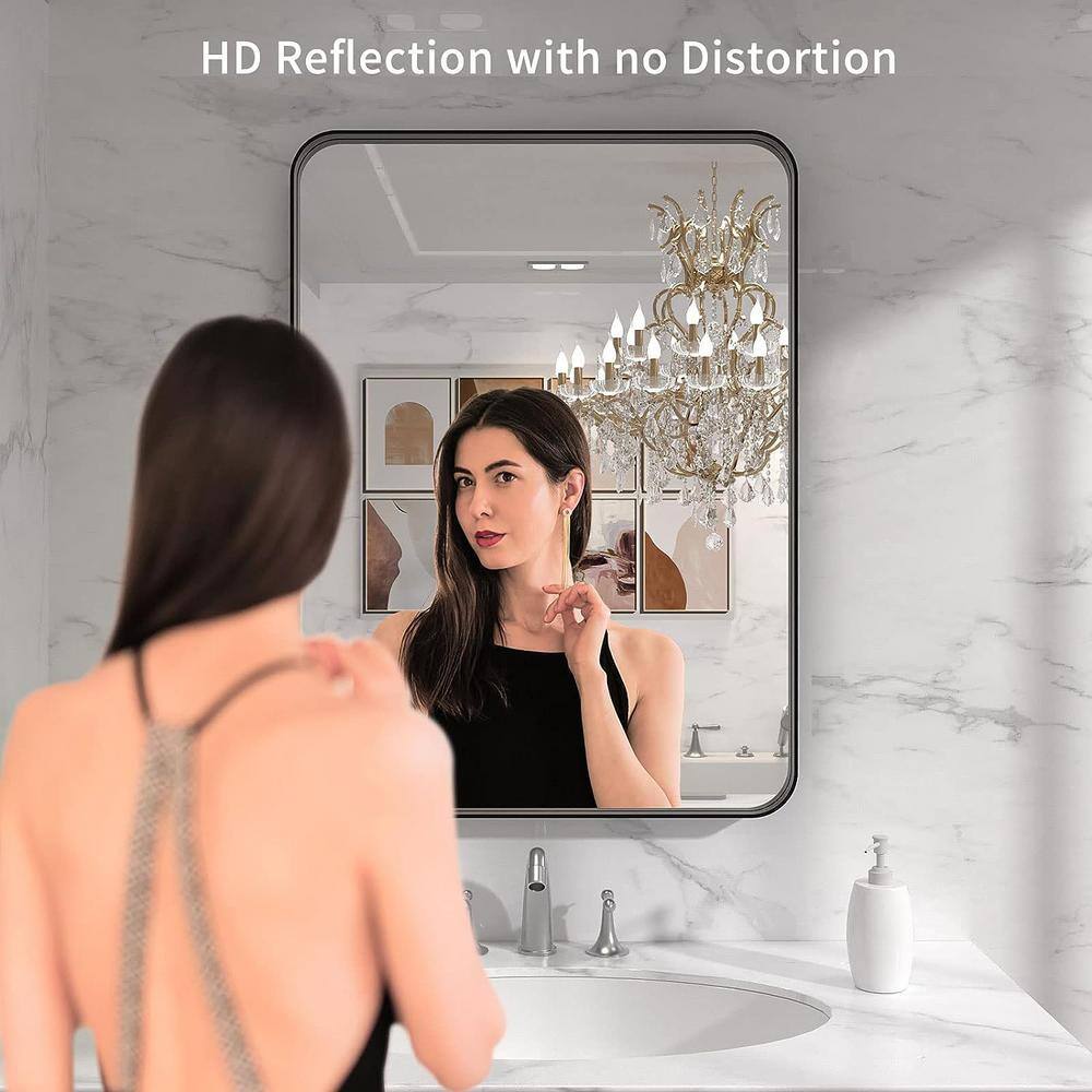 Matte Black Aluminum Rectangular Floating Vanity Mirror