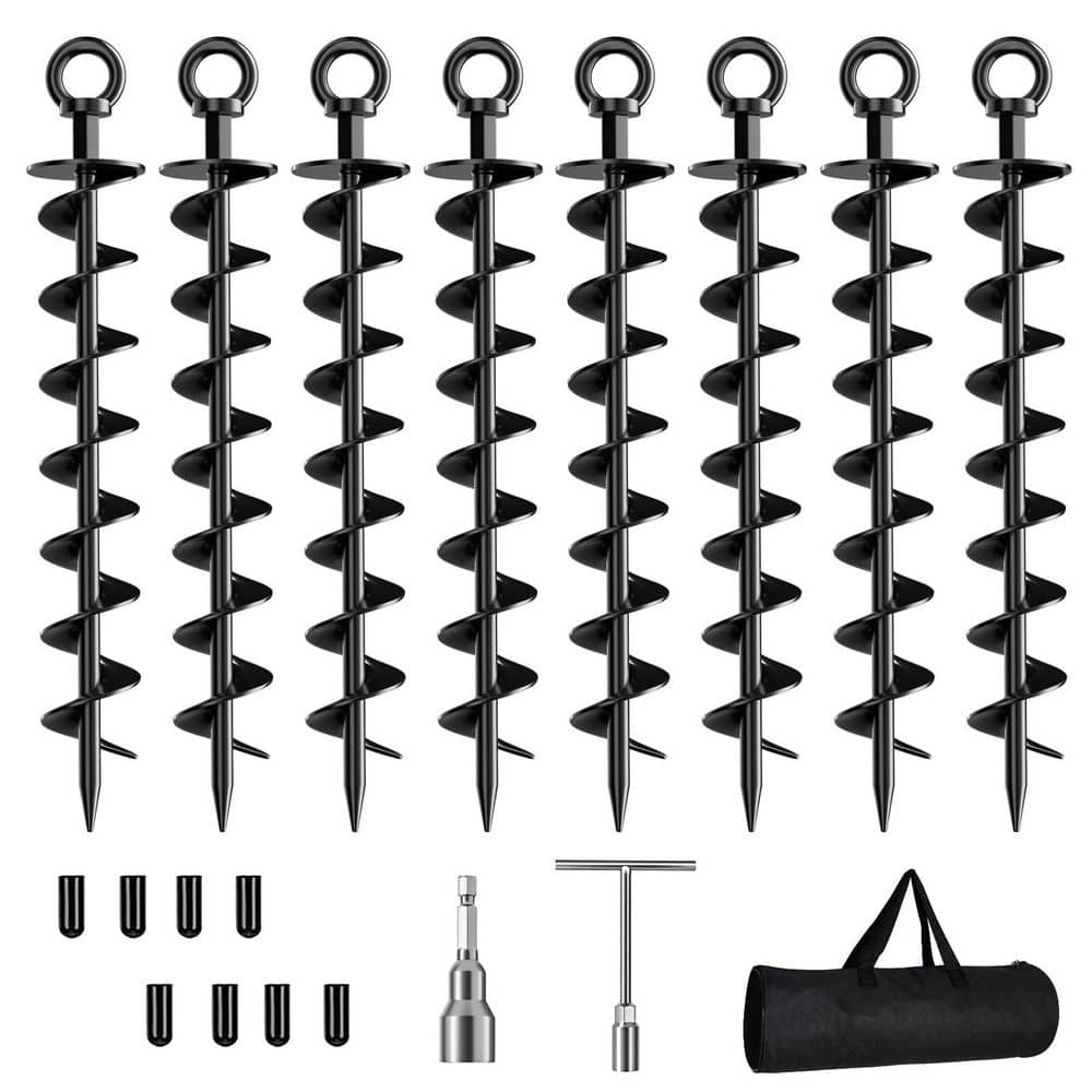 Heavy Duty Spiral Trampoline Anchors with Nut and Tool Swing Set for Sheds, Carports, Mobile Home, Black (8-Pack) price history on PriceWatchPro