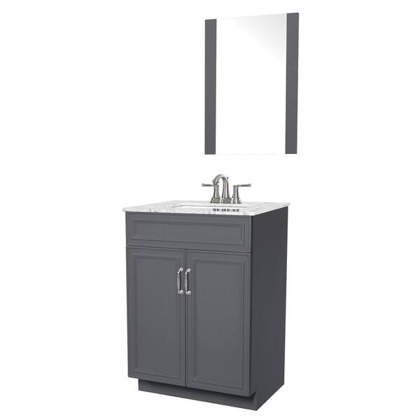 Sheffield Home Colette 24 in. W x 19 in. D Bath Vanity in Gray with Engineered Stone Vanity Top in Gray with White Basin and Mirror